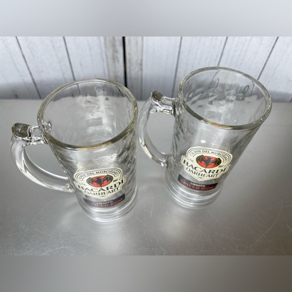 2 Bacardi Oakheart Spiced Rum Beer Mug Drinking Stein 12 oz Rippled Glasses - Picture 2 of 6